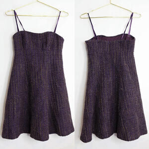 Nanette Lepore Purple Bronze Tweed Strapless A Line Mini Dress - 2